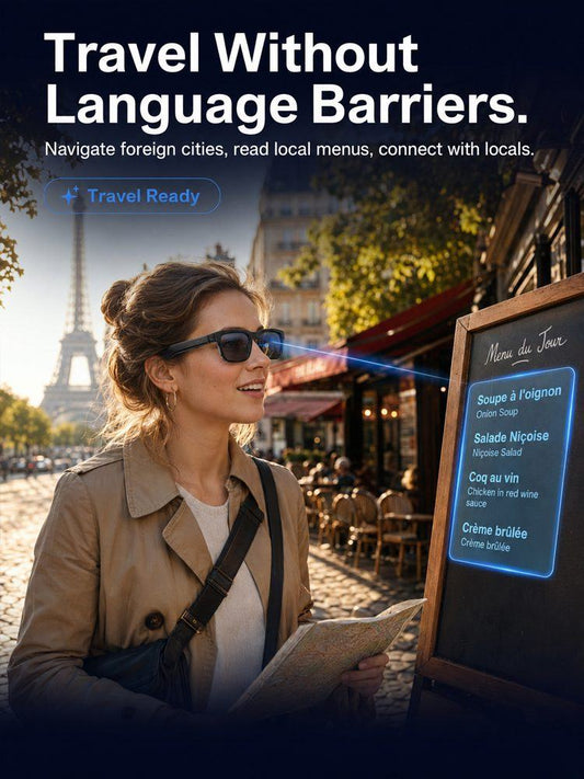 AI Smart Bluetooth Glasses – Real-Time Translation (150+ Languages), Photochromic Lenses & Open-Ear Audio