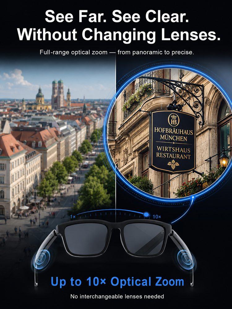 AI Smart Bluetooth Glasses – Real-Time Translation (150+ Languages), Photochromic Lenses & Open-Ear Audio