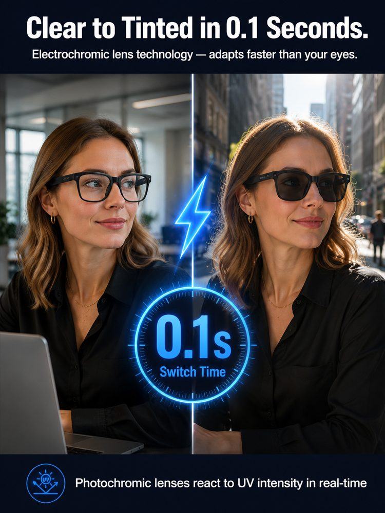 AI Smart Bluetooth Glasses – Real-Time Translation (150+ Languages), Photochromic Lenses & Open-Ear Audio