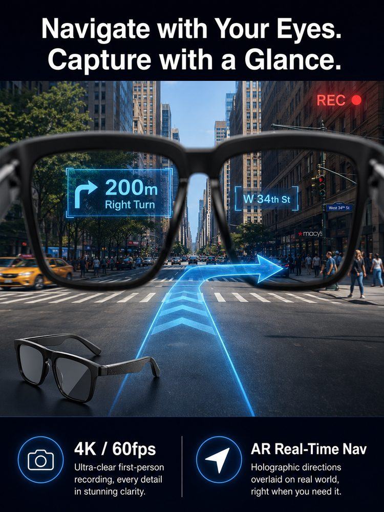 AI Smart Bluetooth Glasses – Real-Time Translation (150+ Languages), Photochromic Lenses & Open-Ear Audio