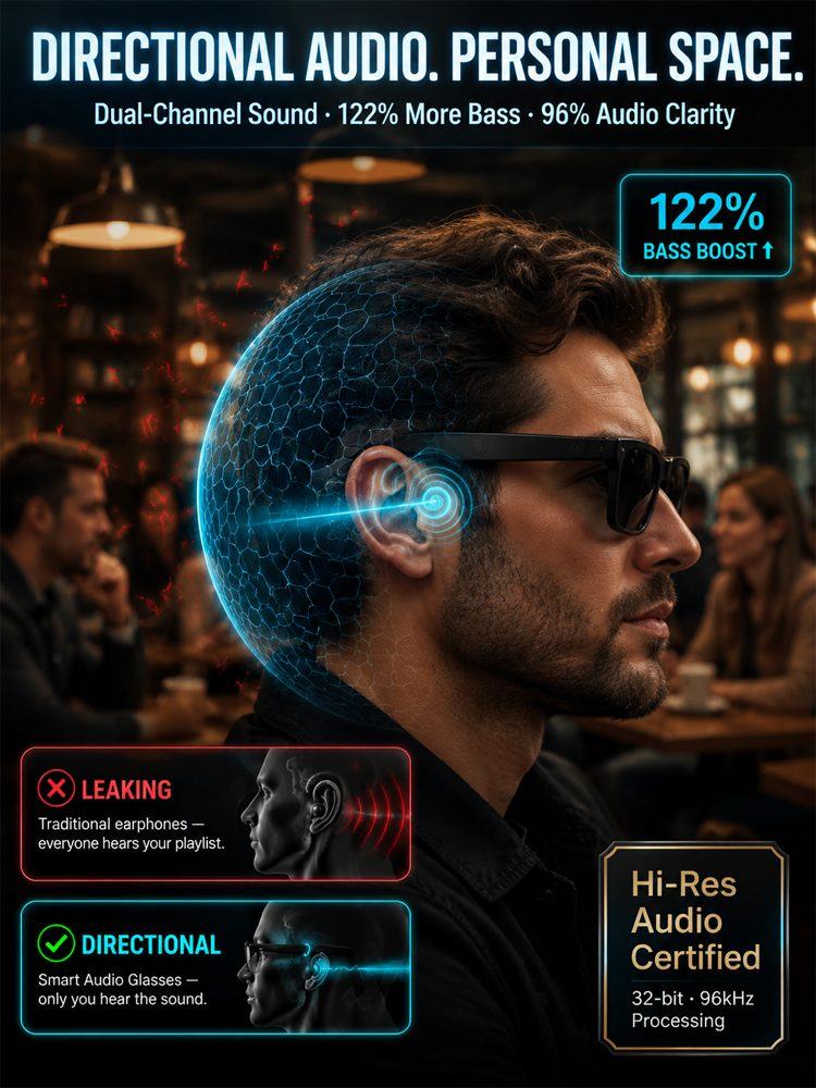 AI Smart Bluetooth Glasses – Real-Time Translation (150+ Languages), Photochromic Lenses & Open-Ear Audio