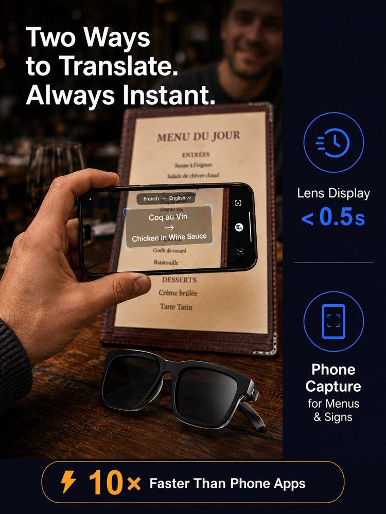 AI Smart Bluetooth Glasses – Real-Time Translation (150+ Languages), Photochromic Lenses & Open-Ear Audio