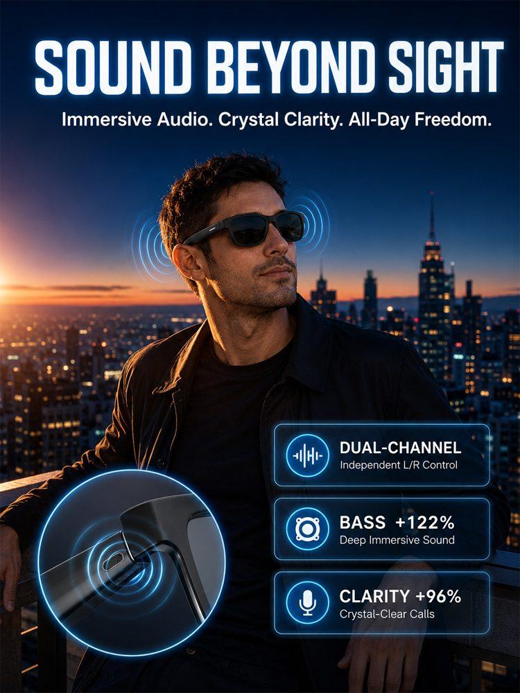 AI Smart Bluetooth Glasses – Real-Time Translation (150+ Languages), Photochromic Lenses & Open-Ear Audio