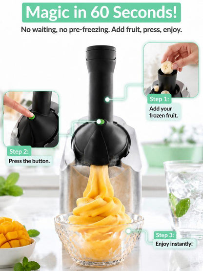 Automatic Fruit Ice Cream Maker – 100% Pure Fruit Soft Serve in 60 Seconds, No Added Sugar