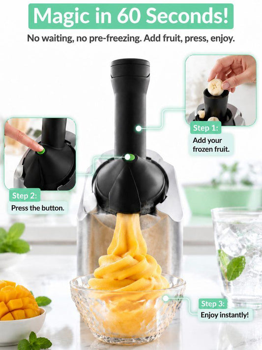 Automatic Fruit Ice Cream Maker – 100% Pure Fruit Soft Serve in 60 Seconds, No Added Sugar