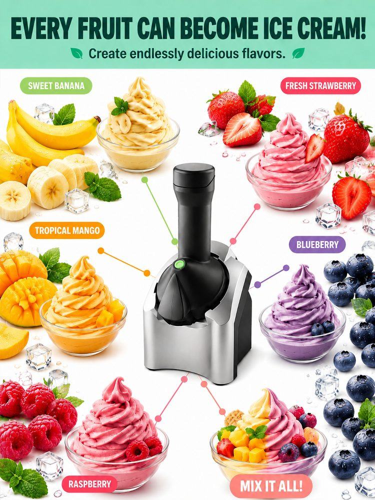 Automatic Fruit Ice Cream Maker – 100% Pure Fruit Soft Serve in 60 Seconds, No Added Sugar