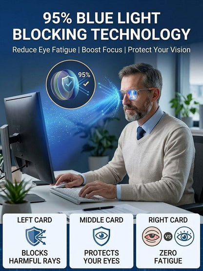Photochromic Progressive Multifocal Reading Glasses – Ultra-Light 8.5g Titanium, 95% Blue Light Blocking, UV400