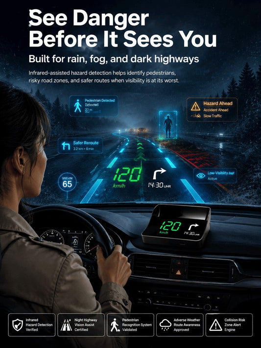Car HUD GPS Digital Speedometer – Head-Up Display with Smart Navigation, Speed Camera & Hazard Alerts