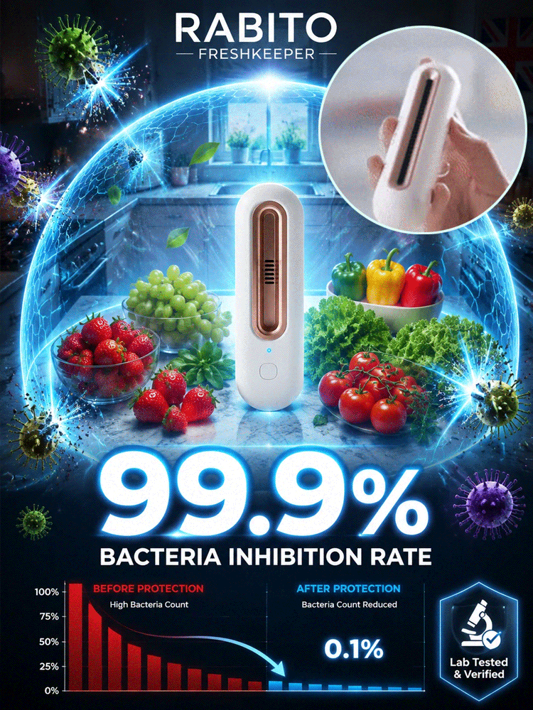 Portable Refrigerator Deodorizer – Ozone + Negative Ion Purifier, Removes Odours in 3 Minutes, Keeps Food Fresh 3× Longer