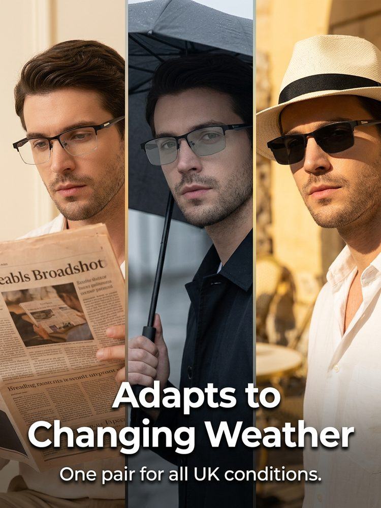 Ultra-Light Titanium Alloy Semi-Rimless Reading Glasses – Smart Photochromic Lenses, 22g, TÜV Rheinland Certified