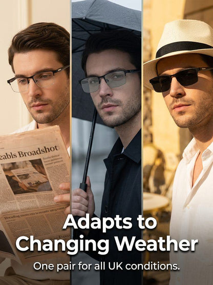 Ultra-Light Titanium Alloy Semi-Rimless Reading Glasses – Smart Photochromic Lenses, 22g, TÜV Rheinland Certified