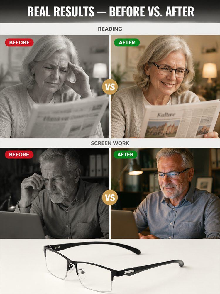 Ultra-Light Titanium Alloy Semi-Rimless Reading Glasses – Smart Photochromic Lenses, 22g, TÜV Rheinland Certified