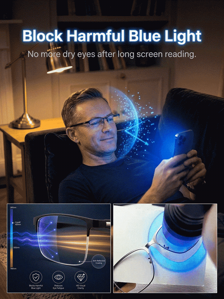 Ultra-Light Titanium Alloy Semi-Rimless Reading Glasses – Smart Photochromic Lenses, 22g, TÜV Rheinland Certified