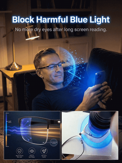 Ultra-Light Titanium Alloy Semi-Rimless Reading Glasses – Smart Photochromic Lenses, 22g, TÜV Rheinland Certified