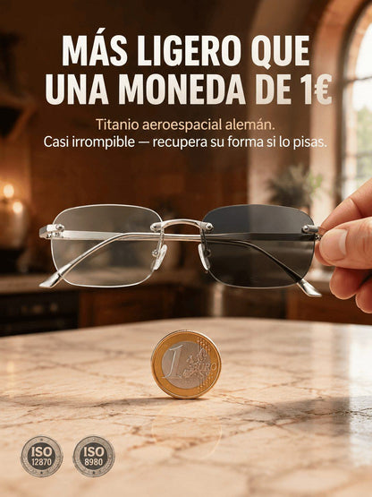Rimless Progressive Photochromic Glasses – One Pair for All Ages, Reading + Sun, 0.1s Auto-Focus, German Aerospace Titanium